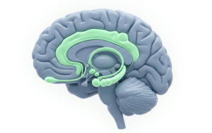 Diagrama del sistema límbico humano y cómo la inhalación de aceites esenciales activa rutas neurobiológicas de regulación emocional